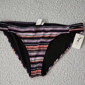 Gibson Latimer Striped Bikini Bottom - Black, Purple, Pink, Orange